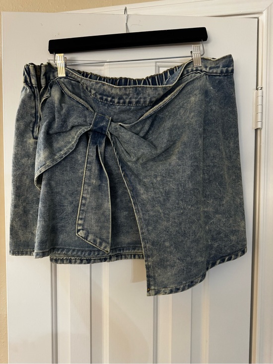 Dresses & Skirts - Tie-Front Washed Denim Mini Skirt in Blue